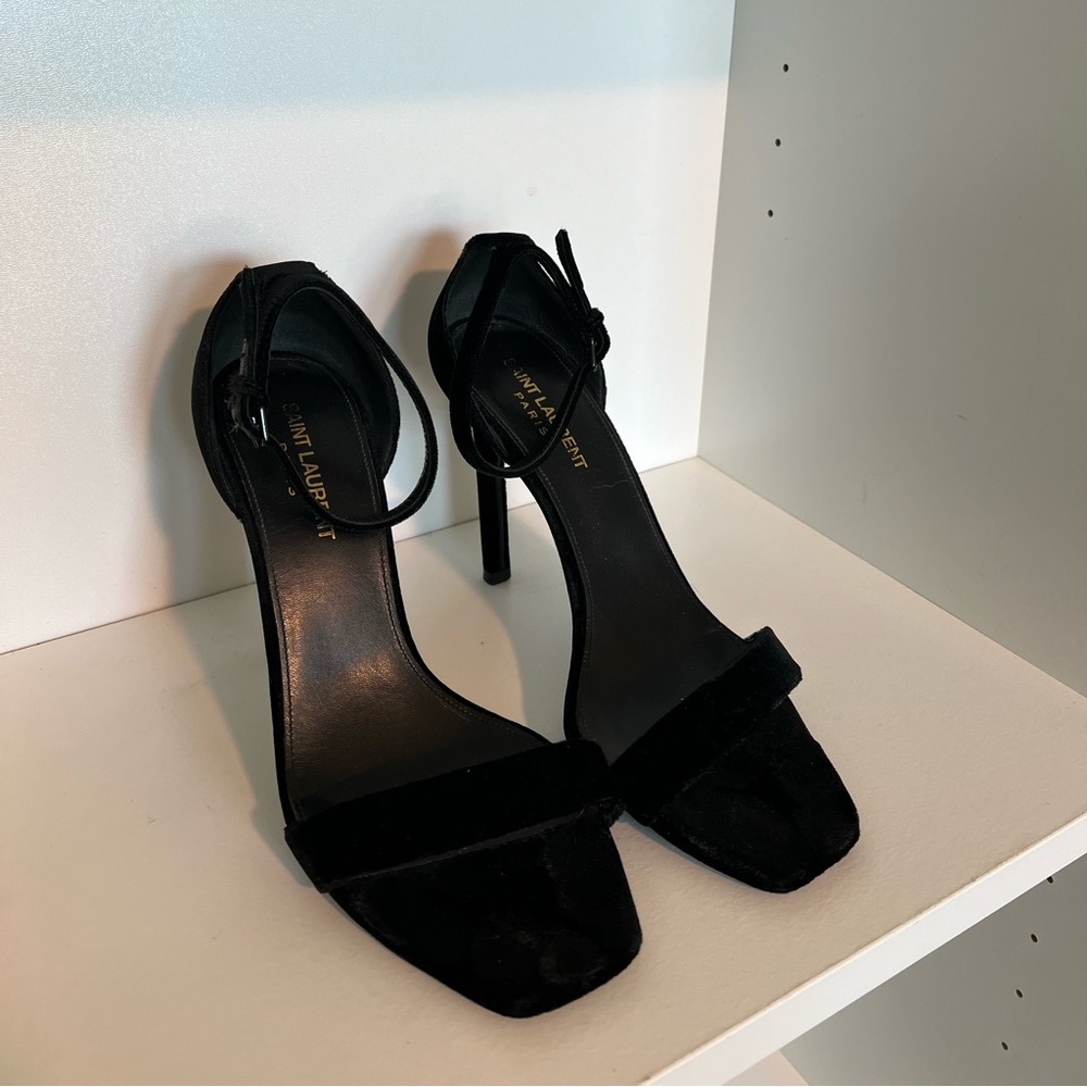 Saint Laurent Black Amber Suede Ankle-Strap Heels - Picture 3 of 5